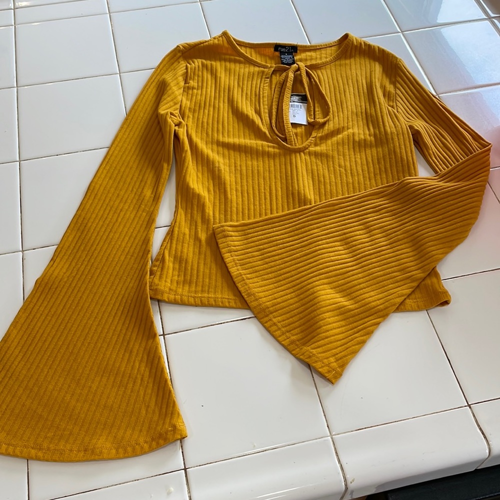Mustard yellow flared sleeve top